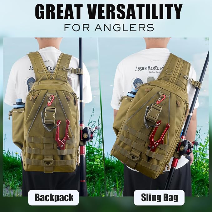 SILANON Fishing Tackle Backpack Wateproof Fishing Backpack with Rod Holder Lightweight Sling Tackle Bag Gift for Men