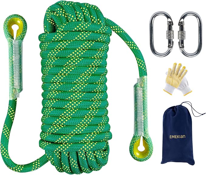 Indoor Outdoor Climbing Rope, 10/12/14mm (32FT/49FT/65FT/98FT) Static Rock Climbing Rope for Escape Rope, Ice Climbing Equipment, Fire Safety Rescue Rope, with Non Slip Gloves