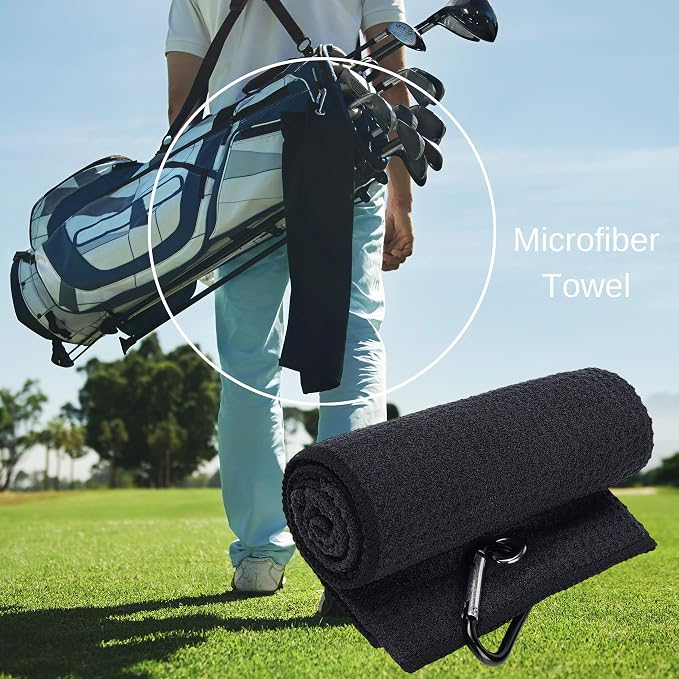 Golf Accessories Kit - Includes Towel, Ball Holder, Brush, Divot Repair Tool, 2 Ball Alignment Stencil, Tee Holder, Putting Marker, 4 Permanent Markers, Pencil