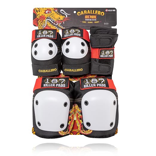 187 Killer Pads Six Pack Pad Set, Protective Gear for Elbows, Knees, and Wrists - Ideal for Skateboarding, Roller Skating, and Inline Skating