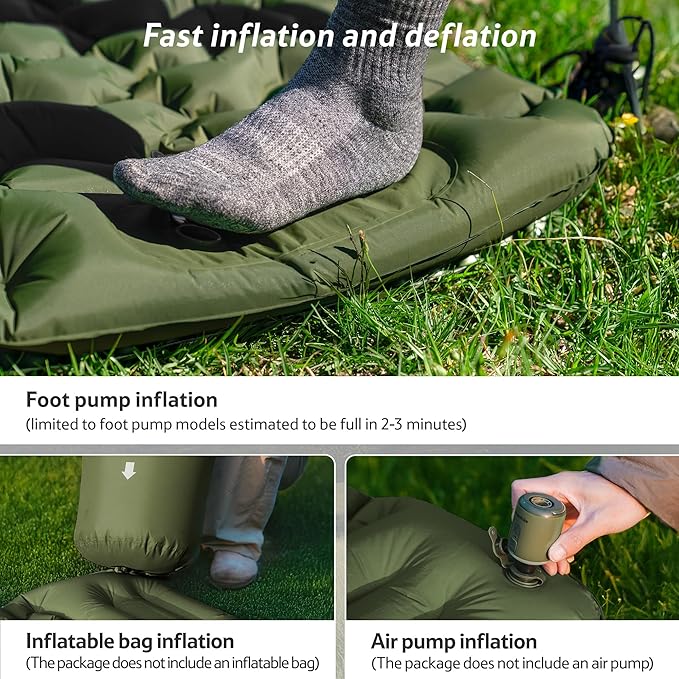 Naturehike Double Camping Sleeping Pad, Ultralight Inflatable Sleeping Mat with Pillow, Built-in Foot Pump, 3.74 Inch Lightweight Air Mattress for Camping, Backpacking, Hiking, Traveling