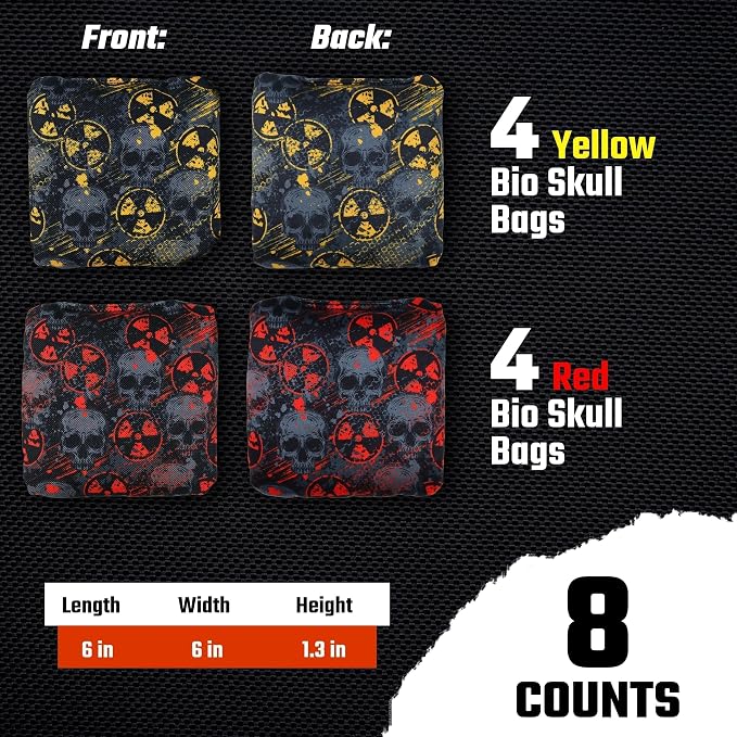 Professional Cornhole Bags Set of 8 - Dual Sided Stick & Slide (Suede/Woven) - Premium Resin Filled Regulation Weight & Size (6x6, 16oz) - Double Stitched Reinforced Seams with Carry Tote