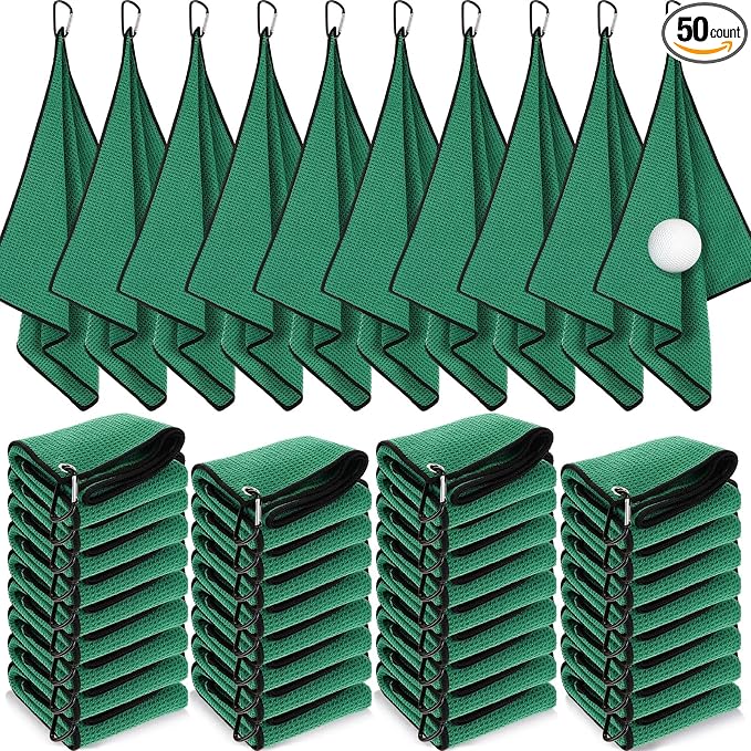 Batiyeer Golf Towels Bulk for Bags, 16"x16" Microfiber Waffle Pattern Golf Towel with Clip for Tournament, Club, Fitness