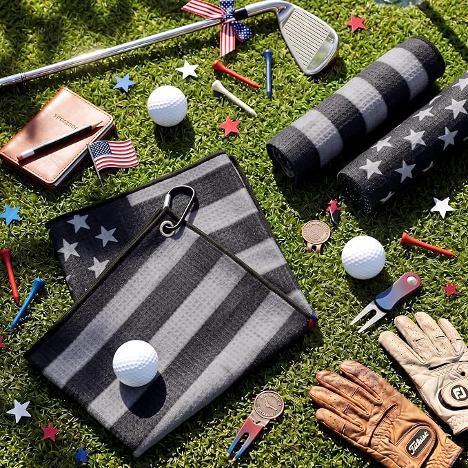 Batiyeer 3 Pack American Flag Caddy Golf Towels Summer Gifts Large 4th of July Caddy Towel for Bags 16 x 24 Inch Microfiber Waffle Pattern with Carabiner Clip Ultra-Absorbent Golfing Gear for Men
