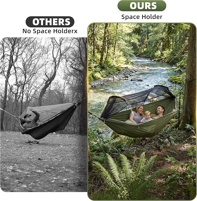 Lulladle Camping Hammock - 500lbs Capacity Portable Hammock with 2 Tree Straps and with Mosquito Net,Nylon Hanging Hammock Easy Setup and Pack for Outdoors Camping,Backpacking,Hiking - Double/Single