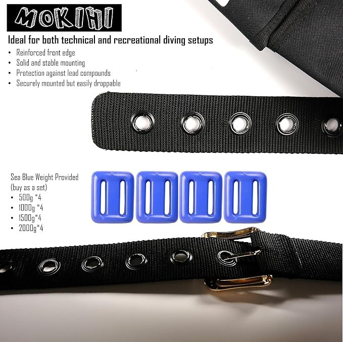 Pro Scuba Diving Weight Belt with 4 Pockets, Quick Release Buckle, Adjustable Waist 115cm, Lead Protection, Heavy-Duty for Scuba, Freediving, Spearfishing