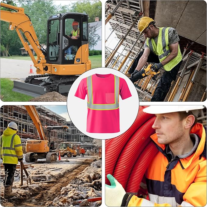 W&H Hi Vis Safety Short Sleeve Shirts Class 2 Reflective Birdeyes Fast Dry Breathable with Black Base for Work