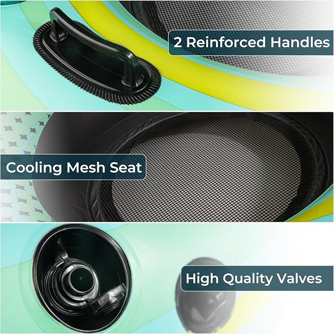 2 Pack 53" Heavy Duty River Tube Float for Adults,Inflatable River Raft Float for Pool Lake Beach with Built-in Cup Holders,Ergonomic Backrest,Durable Grip Handles & Grab Rope,360Lb Weight Capacity