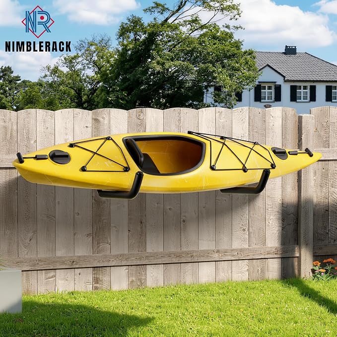 4 Pack Kayak Wall Mount Rack, Heavy Duty 120 LBS Garage Storage Hooks, 15 Inch Wide Utility Hangers for Canoe, SUP, Surfboard, Ladders, Lumber & Tools (Black)