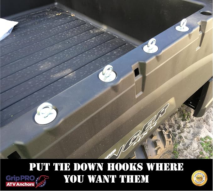 GripPRO ATV Anchors – 4 Pack Fits Polaris Lock & Ride Bed Holes on Ranger & General with 1-7/16" Mounts – Secure Gear, Coolers, Tools – Compatible with XP, Crew, 1000, 570 – Not for RZR, Sportsman