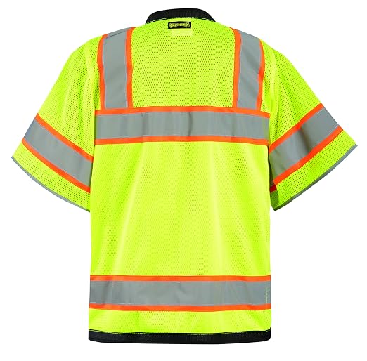 OccuNomix LUX-HDS2T3-Y3X Heavy Duty Solid/Mesh Two-Tone Surveyor Vest with Zipper, 8 Pockets, Class 3, 100% ANSI Polyester, 3X-Large, Yellow (High Visibility)