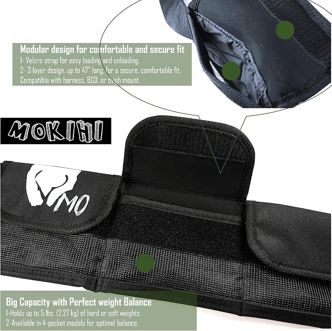 Pro Scuba Diving Weight Belt with 4 Pockets, Quick Release Buckle, Adjustable Waist 115cm, Lead Protection, Heavy-Duty for Scuba, Freediving, Spearfishing