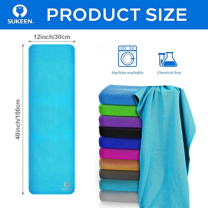 Sukeen Cooling Towels(40"x12") for Neck & Head, Soft Breathable Chilly Towel for Yoga, Golf, Gym, Camping, Running, Workout & More Activities