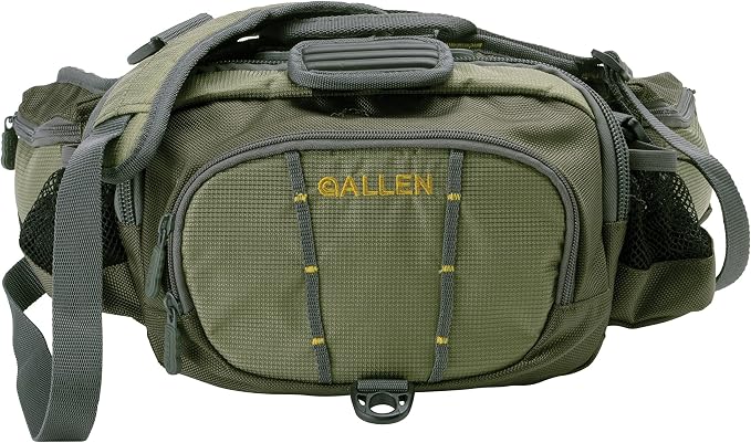 Allen Company Eagle River Lumbar Fly Fishing Pack - Holds 6 Fly Boxes, Zip‑Down Workstation, Waist Bottle Pockets, Durable Outdoor Waist Pack - Gray/Lime and Olive Green