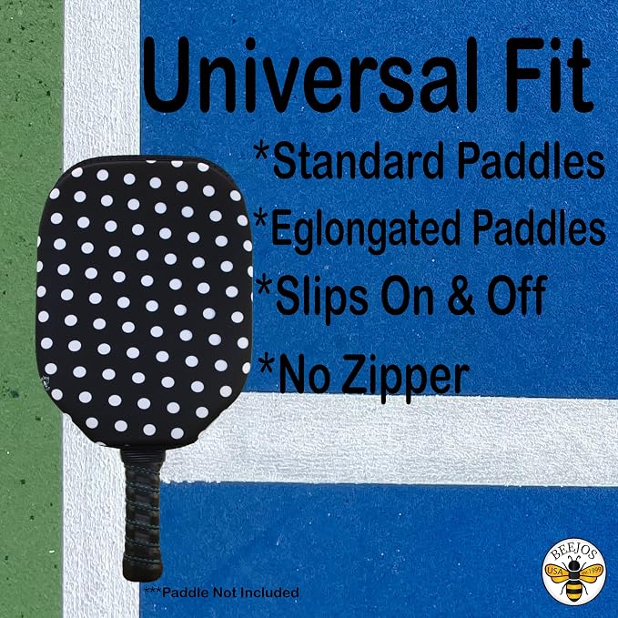 BeeJos Women's Polka Dot Collections: Premium Slip-On Pickleball Paddle Cover-Fits Standard Size Paddles-Zipperless (Paddle not Included) 6 Color Variations