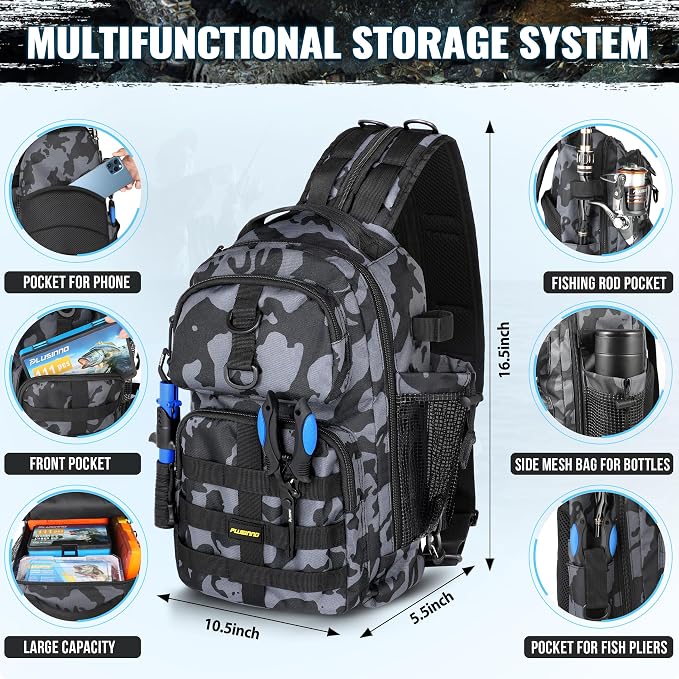 PLUSINNO Fishing Gear,Fsihing Backpack with Floating Fishing Net,Tackle Boxes,Waterproof Fishing Tackle Bag,Fishing Gifts for Men