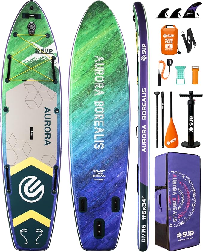 ESUP Extra Wide Inflatable Paddle Board 11’6" ×34/35" ，Super Stable Stand Up Paddleboards for 2 Person/Family/Large Size, Inflatable SUP with Paddle, Pump & Shoulder Strap