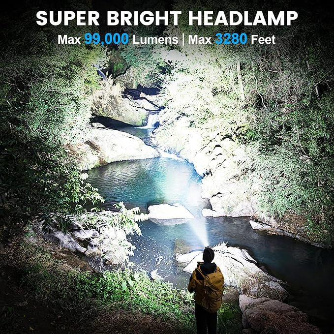 Kmivo Headlamp Rechargeable 99,000LM Super Bright, 2pack LED Head Lamp with 3 Modes, 90°Adjustable Head Lights for Forehead, IPX6 Waterproof HeadLamps for Camping Hiking (2)