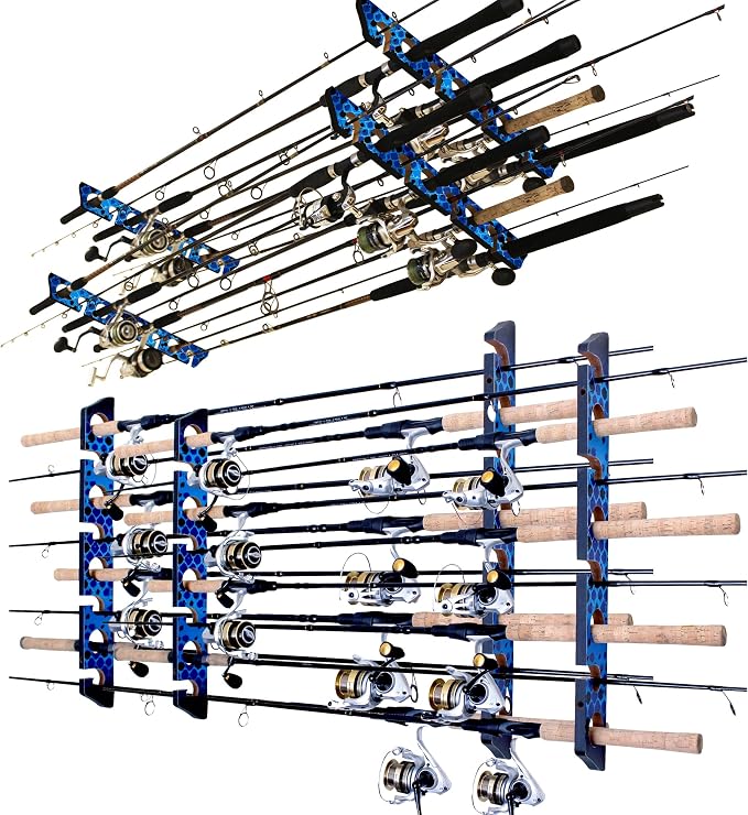 Rush Creek Creations Ceiling Rod Holder for 8 Fishing Poles - Garage Organization and Wall Storage for Reels, Gear, and Accessories - Horizontal Rack