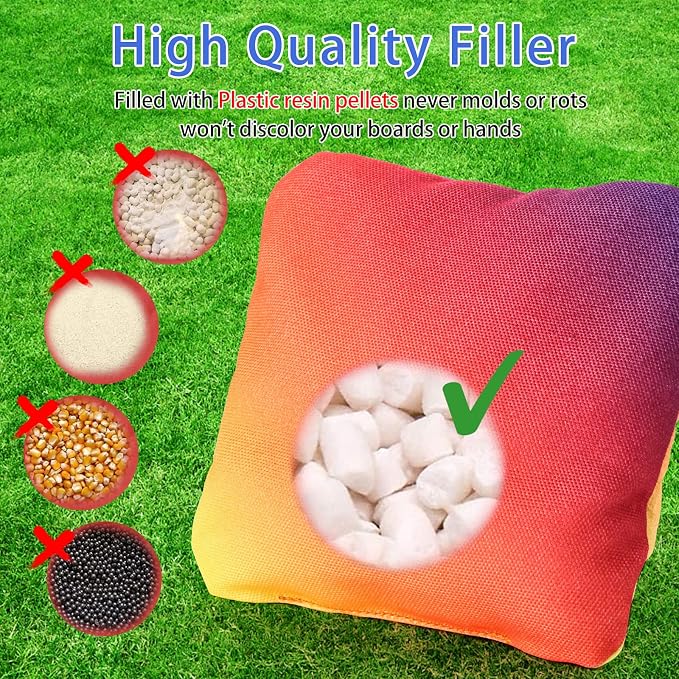 EunHo Double Sided Set of 8 Cornhole Bags Regulation Size & Weight Sticky and Slick Professional Corn Hole Bean Bags Multicolored