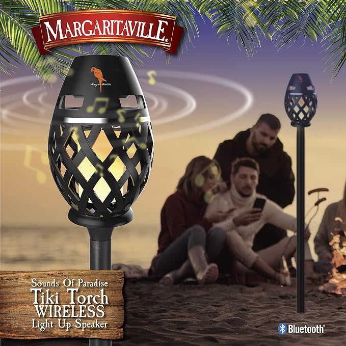 Margaritaville Tiki Torch - Waterproof Bluetooth Speaker, Portable Party Speaker with Flickering LED Lights, Perfect for Travel, Parties, Yards, and Pools 1 Pack