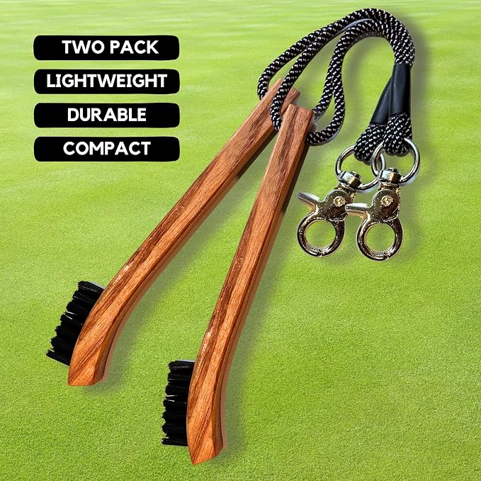 Golf Brush (2 Pack) - Cord and Clip Attachment for Bags and Carts, Club Cleaner Ideal for Woods and Irons - Golf Accesories for Men and Women