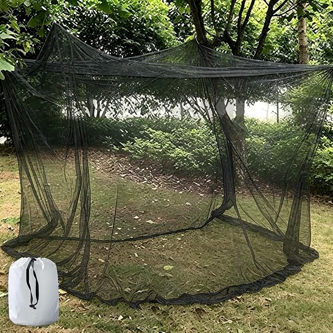 Camping Mosquito Net 6.5'x6.5' Largesize Black Outdoor | No-opening 79"x79"x71", Bottom Fixing Strap, Insect Netting Mesh, w/ Carrying Bag for Camping, Picnic, Patio, Trips