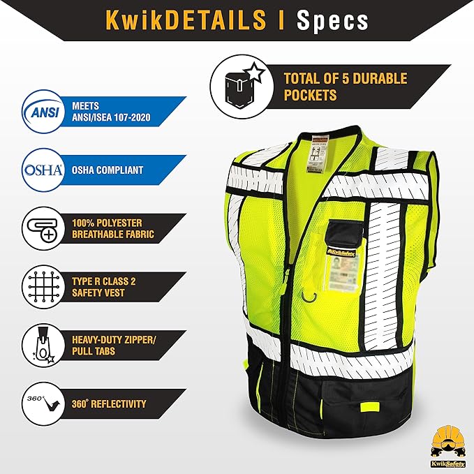 KwikSafety - SHERIFF & SPECIALIST Safety Vest [Multi-Use Pockets] Class 2 & Class 3 Hi Vis ANSI OSHA Safety Vest for Men