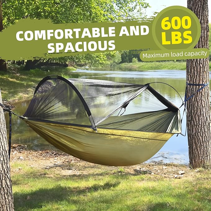 Lulladle Camping Hammock - (Double/Single) Hammock Portable with Tree Straps and with Mosquito Net，Nylon Hanging Hammock Easy Setup and Pack for Outdoor, Hiking and Backyard
