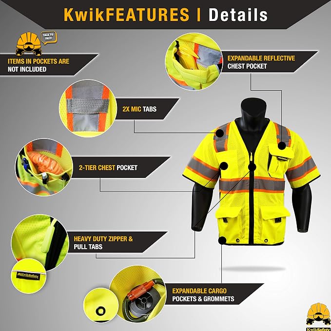 KwikSafety - Charlotte, NC - Men's & Women's Class 3 Safety Vest PPE Hi Vis Reflective ANSI OSHA