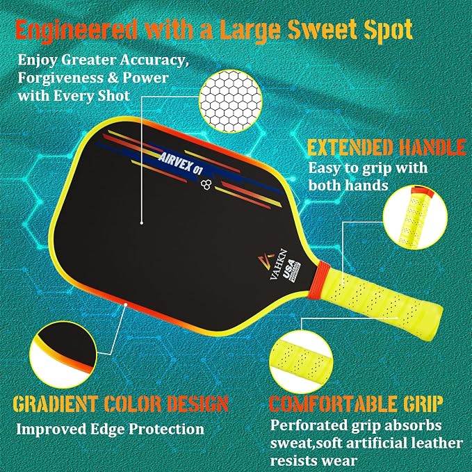 Pickleball Paddles |16MM Carbon Fiber Pickleball Paddle | High-Spin Textured Surface & Vibrant Gradient Edge | USAPA Approved Racket for Ultimate Power,Control & Precision