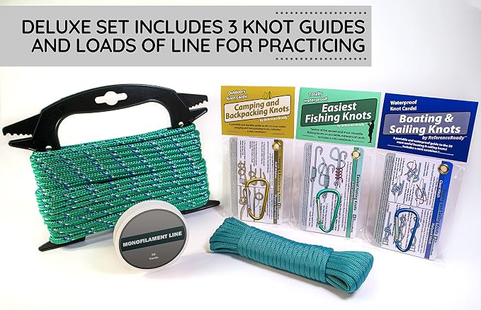 ReferenceReady Deluxe Knot Tying Kit with Rope, Cord, Fishing Line, and 3 Knot Tying Guides (Outdoors, Fishing, Boating) for Preppers and Survivalists