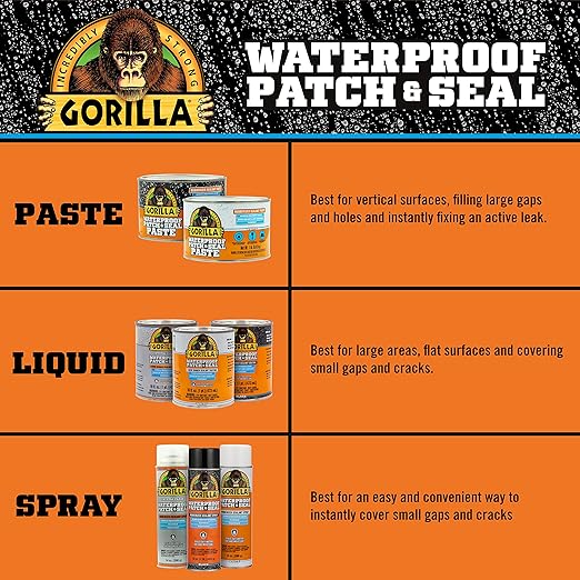 Gorilla Patch & Seal Liquid Rubber Waterproof Sealant, Black, 32 Ounce (Pack of 1) - Seals Out Water, Air, and Moisture