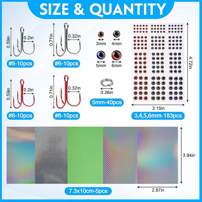 Unpainted Fishing Lures DIY Minnow Kit - 280/363pcs Blank Hard Crankbait Set Pliers Scissors,Treble Hooks,Split Rings,Stickers,3D Eyes for Making Lures DIY Fishing Tackle Kit