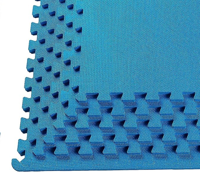 BalanceFrom Puzzle Exercise Mat 1/2" Thick, EVA Interlocking Foam Floor Tiles for Home Gym, Mat for Home Workout Equipment, Floor Padding for Kids, Blue, 24 in x 24 in x 1/2 in, 24 Sq Ft - 6 Tiles