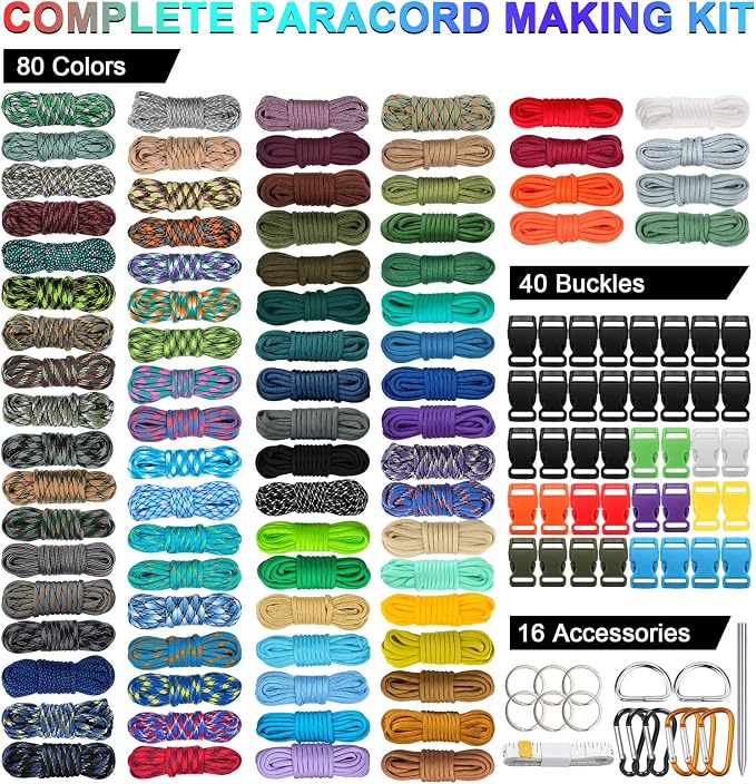 WEREWOLVES 80 Colors Paracord Cord, 550 Paracord Bracelet Crafting Combo Kits with Instruction - Multifunction Paracord Ropes, 10 Feet Each Parachute Cord for DIY Manual Braiding Supplies