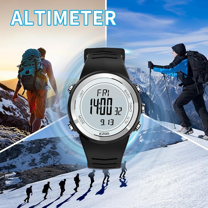EZON Sports Digital Outdoor Watch H009 with Altimeter,Barometer, Thermometer,Weather Forecast, EL Backlight & Stopwatch,Ideal for Hiking & Climbing