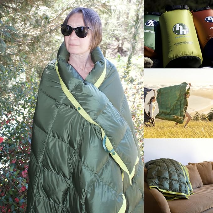 Horizon Hound Down Camping Blanket 650 Fill Power - Ultralight Backpacking Quilt (1lb 6oz) Warm & Water-Resistant 20D Nylon Shell for Outdoors, Camping, Hiking, Travel, & Stadium - Packable