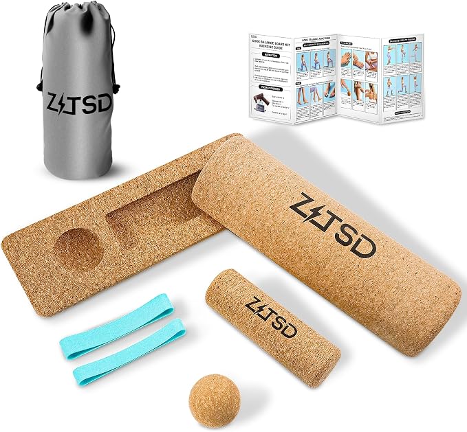 Foot & Ankle Strengthener Kit, 4-in-1 Cork Balance Board Set | Includes 2 Half-Dome Boards | Foot Roller | Massage Ball | Toe Bands | Carry Pouch | Exercise Guide
