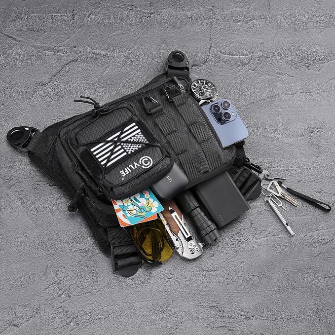CVLIFE Outdoor Chest Bag for Men, Tactical Chest Pack, Adjustable Running Vest Bag, Lightweight Anti-theft EDC Rig for Hiking