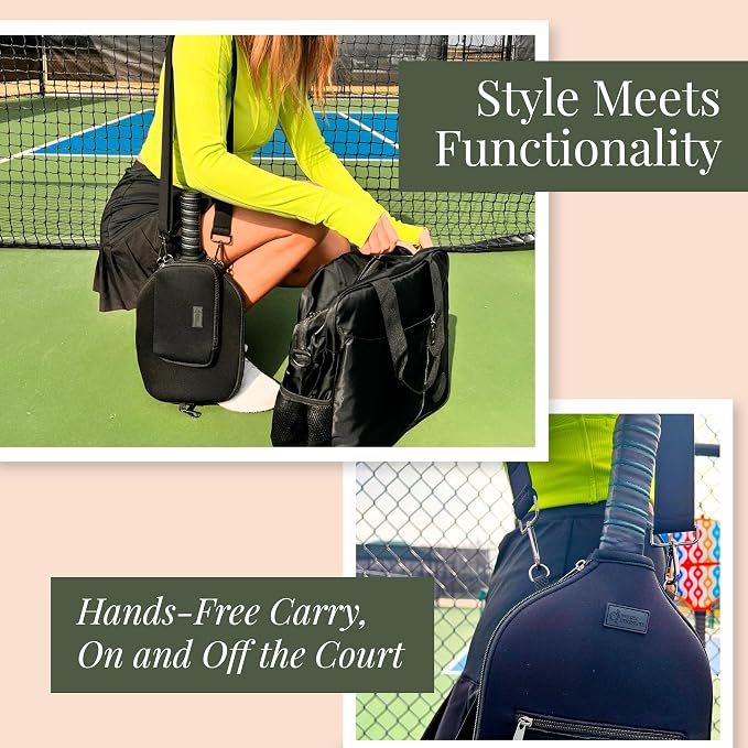 Posh Pickler Crossbody Neoprene Pickleball Bag - Paddle Cover with Adjustable Strap, Built-in Pocket for Essentials, Carabiner Fence Clip, Add-On Ready D-Rings, and Durable Design for Everyday Use