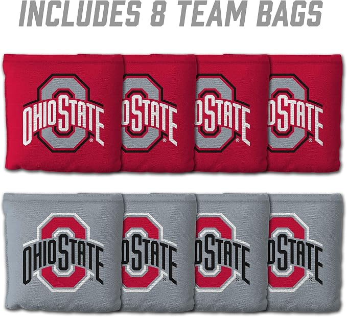 YouTheFan Officially-Licensed NCAA Set of 8 Cornhole Bags - All Weather Dual Sided Slide & Stop - Regulation Size with Carry case