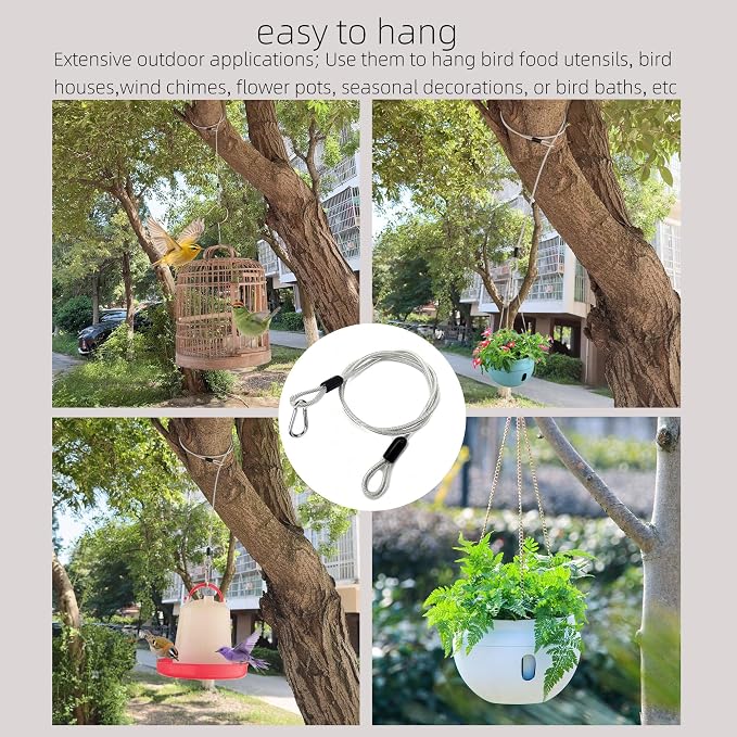 4 Pcs 20 Inch Premium Metal Planter Hangers，Bird Feeder Cable for Tree with Carabiner Clip，Bird House Hanging Hook and Chain Wire for Bird Feeders and Birdhouses，Baths，Baskets，Suet，Outdoor Camping