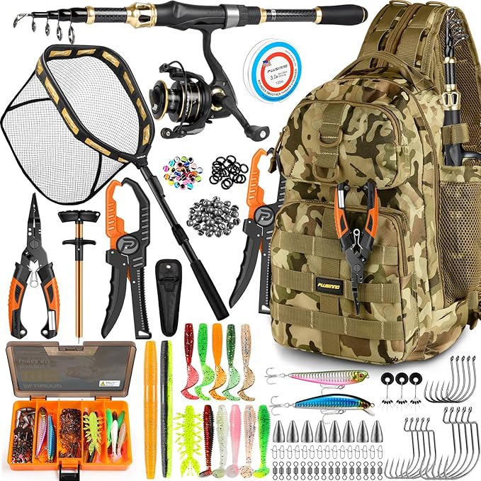 PLUSINNO Fishing Backpack with Fishing Floating Net, Fishing Gear, Tackle Boxes,Waterproof Fishing Tackle Bag, Fishing Gifts for Men