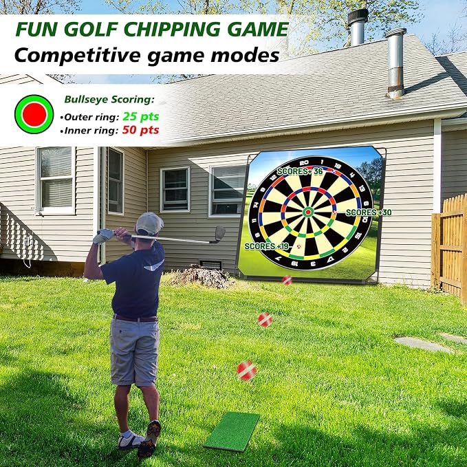 BaiYuan Portable Golf Chipping Game Set for Dads & Junior Golfers, Indoor, Outdoor Backyard & Lawn Fun with 24 Sticky Balls, Putting Mat, 2 Putter & Carry Bag - Family Golf Gifts