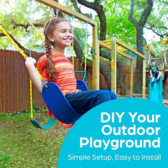 Jungle Gym Kingdom Swing for Outdoor Swing Set - Swing Seat Replacement Kit with Heavy Duty Chains - Backyard Swingset Playground Accessories for Kids - Blue, 1 Pack