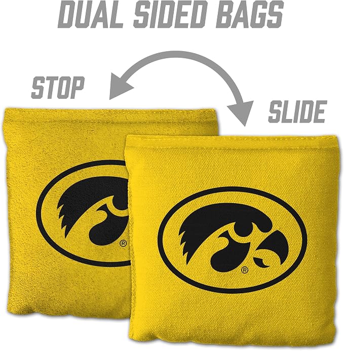 YouTheFan Officially-Licensed NCAA Set of 8 Cornhole Bags - All Weather Dual Sided Slide & Stop - Regulation Size with Carry case