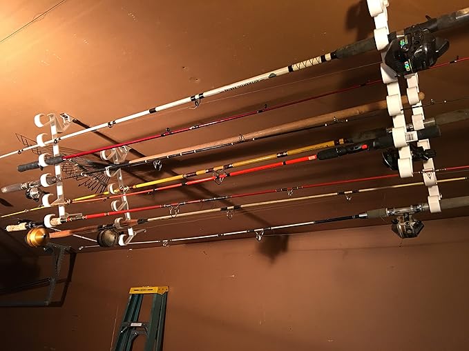 Storage Rack for Garage Doors with Hooks for Fishing Rods, Kayak Paddles and More