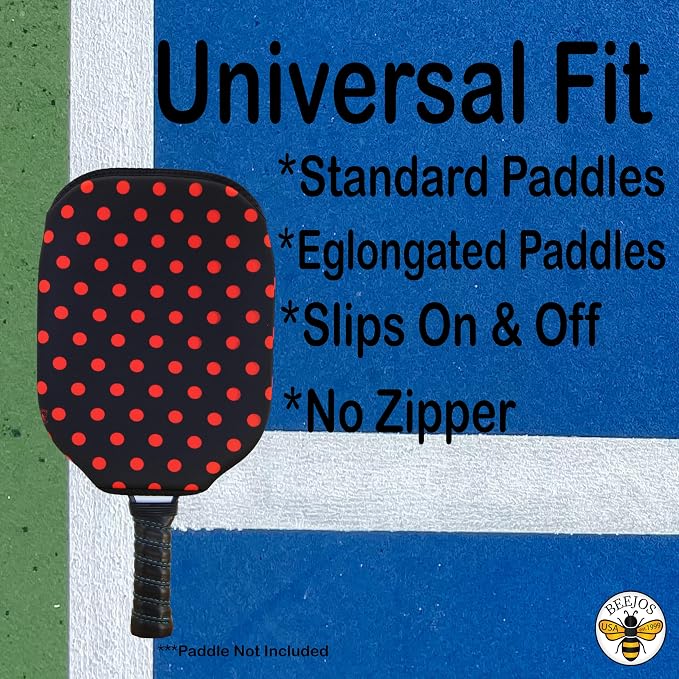 BeeJos Women's Polka Dot Collections: Premium Slip-On Pickleball Paddle Cover-Fits Standard Size Paddles-Zipperless (Paddle not Included) 6 Color Variations