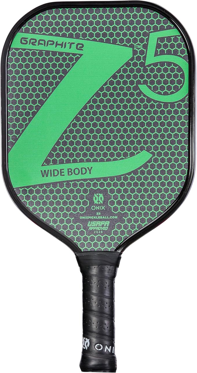 Onix Graphite MOD Z5 Carbon Fiber Pickleball Paddle with Wide-Body Shape. Honeycomb Core, Graphite Face & Cushion Comfort Pickleball Paddle Grip